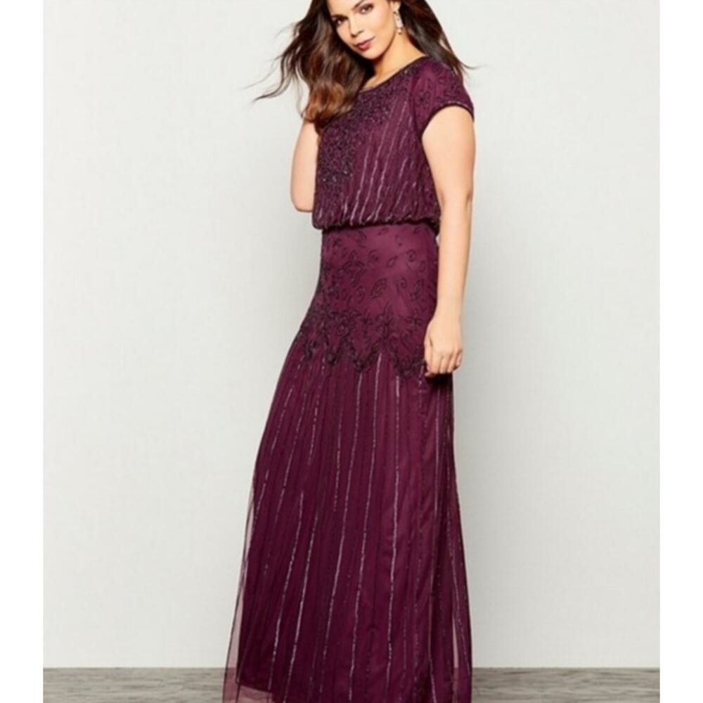 Adrianna Papell Beaded Evening Gown Size 16 Formal Wedding Guest Maxi Dress